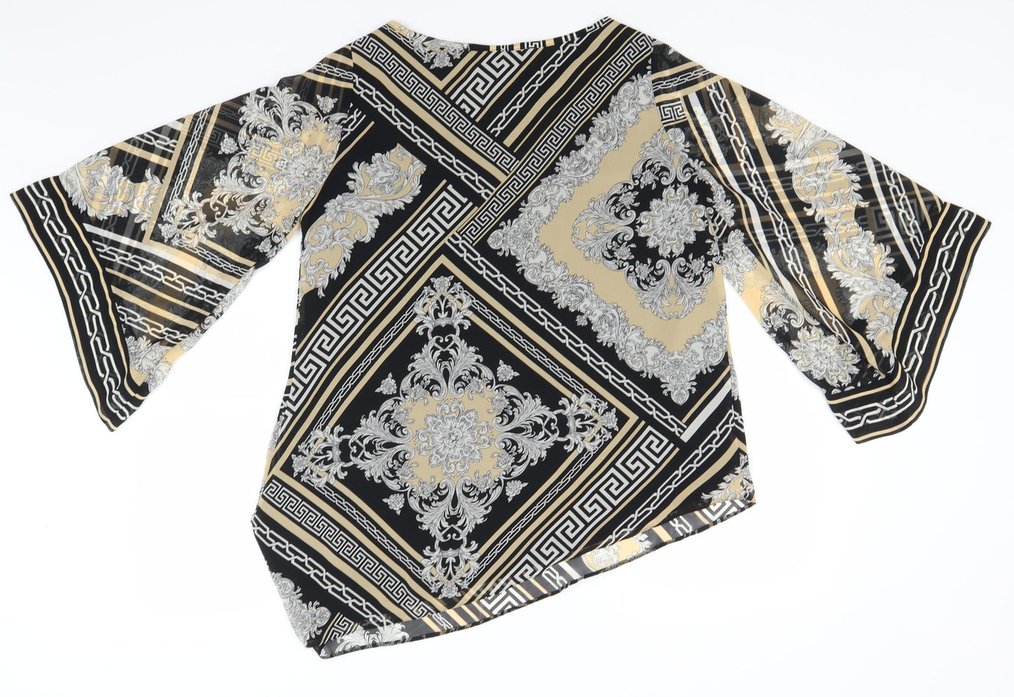 Wallis Womens Black Geometric Polyester Basic Blouse Size S Round Neck