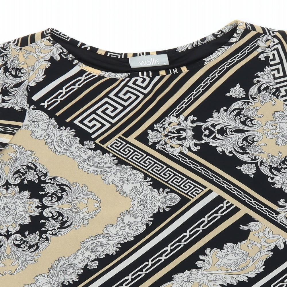 Wallis Womens Black Geometric Polyester Basic Blouse Size S Round Neck