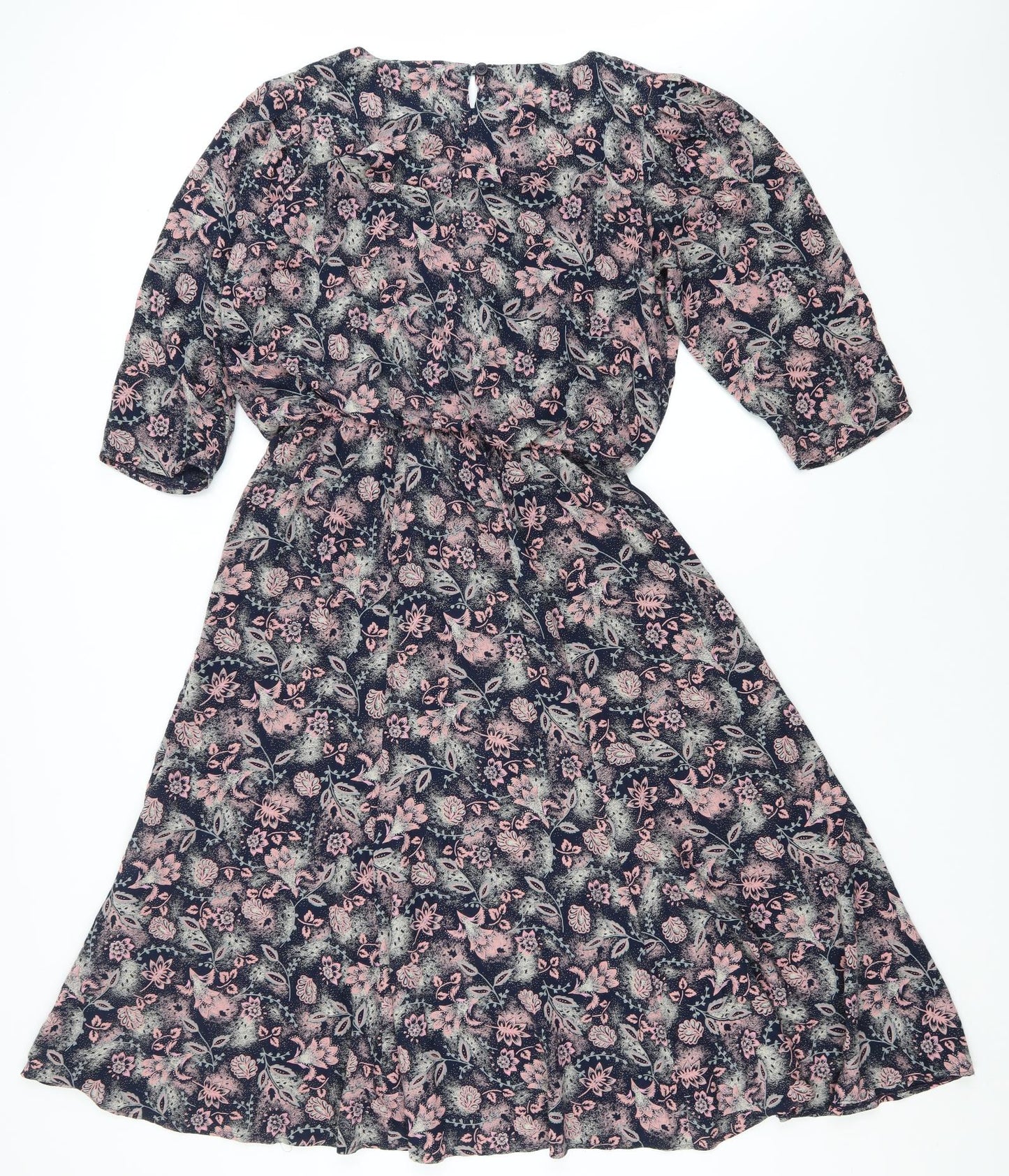 Preworn Womens Blue Floral Viscose A-Line  Size 12  Round Neck