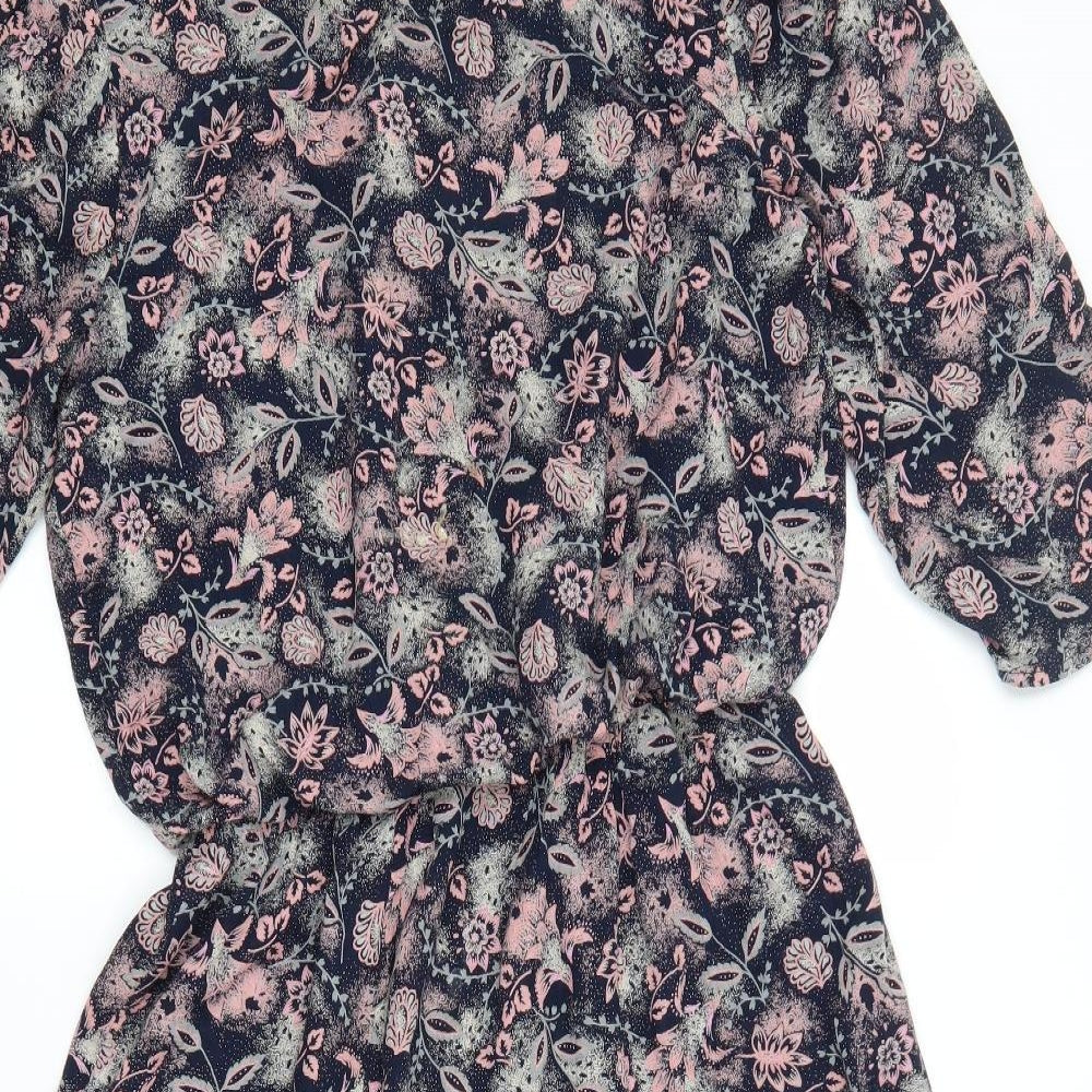 Preworn Womens Blue Floral Viscose A-Line  Size 12  Round Neck
