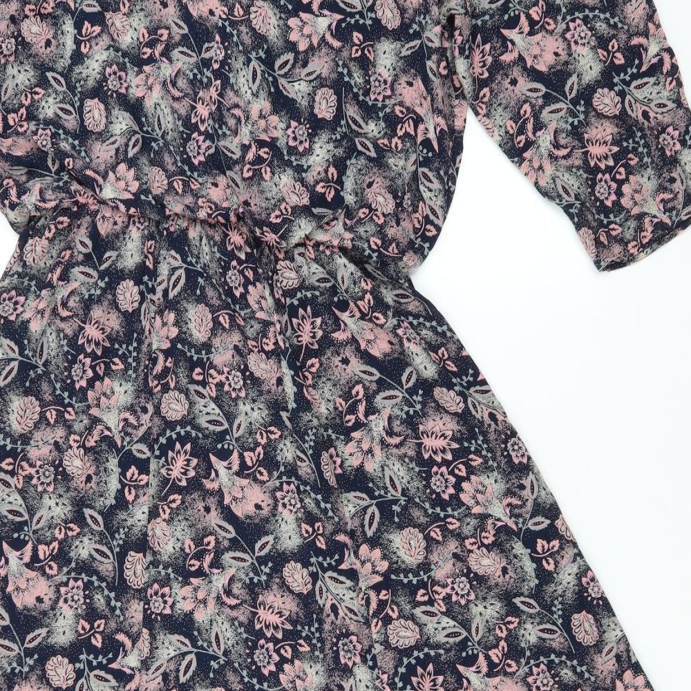 Preworn Womens Blue Floral Viscose A-Line  Size 12  Round Neck
