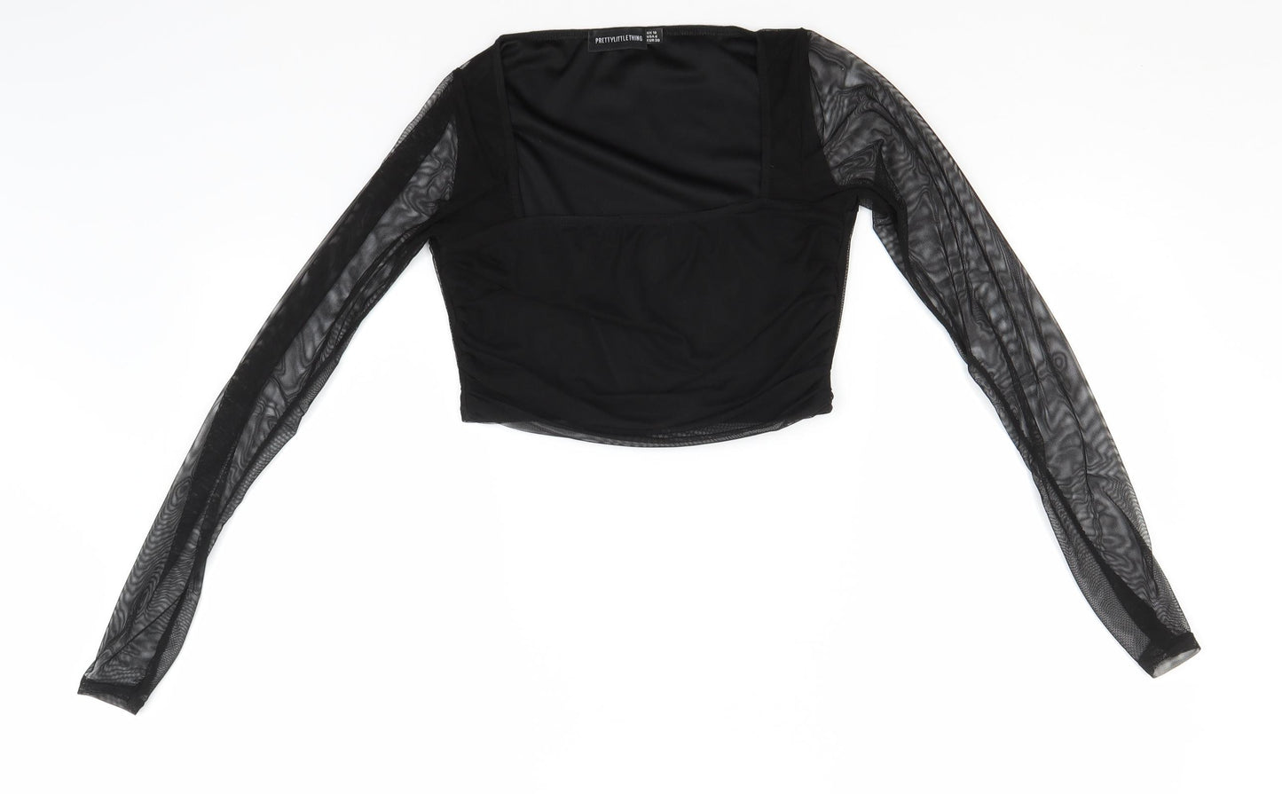 PRETTYLITTLETHING Womens Black  Polyester Basic Blouse Size 10 Square Neck
