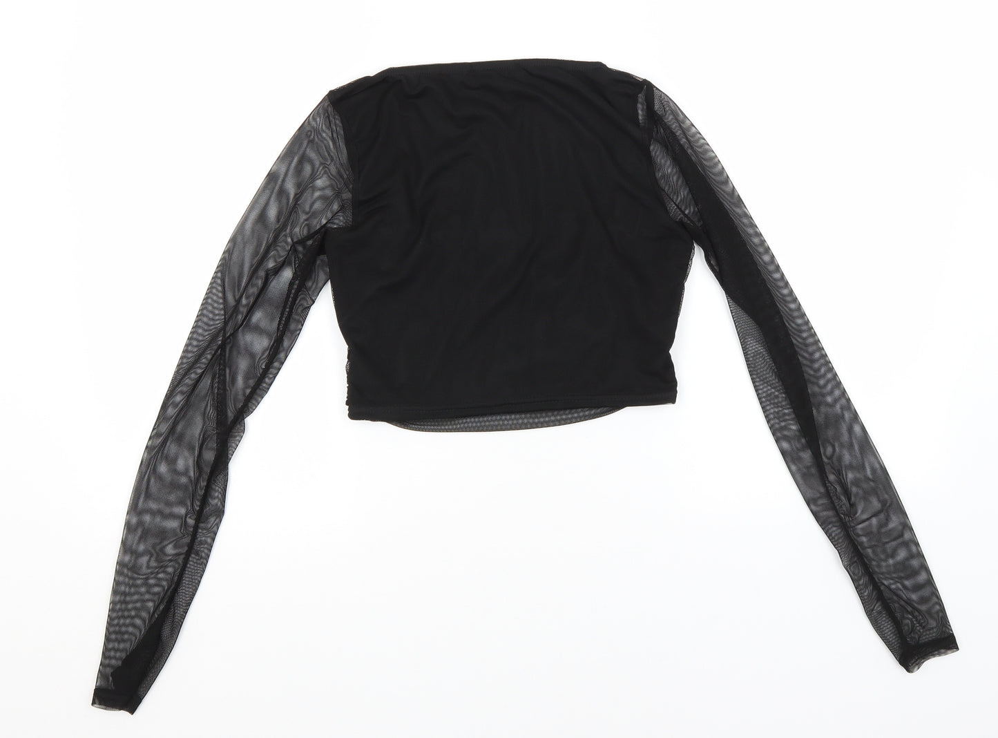 PRETTYLITTLETHING Womens Black  Polyester Basic Blouse Size 10 Square Neck
