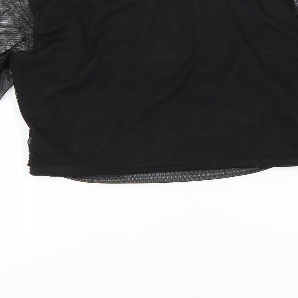 PRETTYLITTLETHING Womens Black  Polyester Basic Blouse Size 10 Square Neck