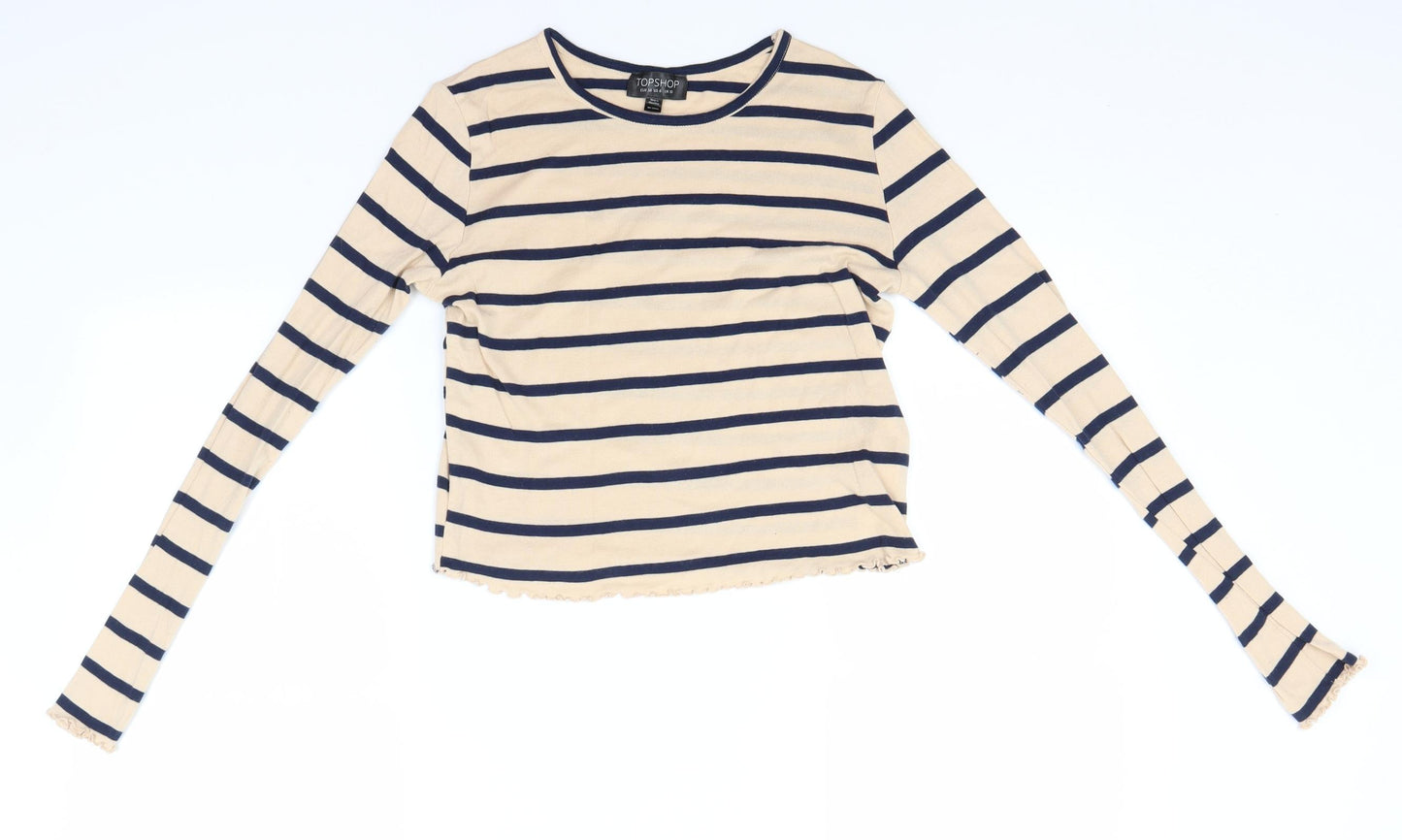 Topshop Womens Beige Round Neck Striped Cotton Pullover Jumper Size 10