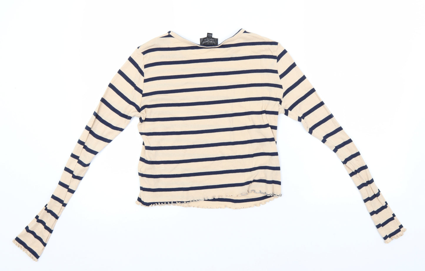 Topshop Womens Beige Round Neck Striped Cotton Pullover Jumper Size 10
