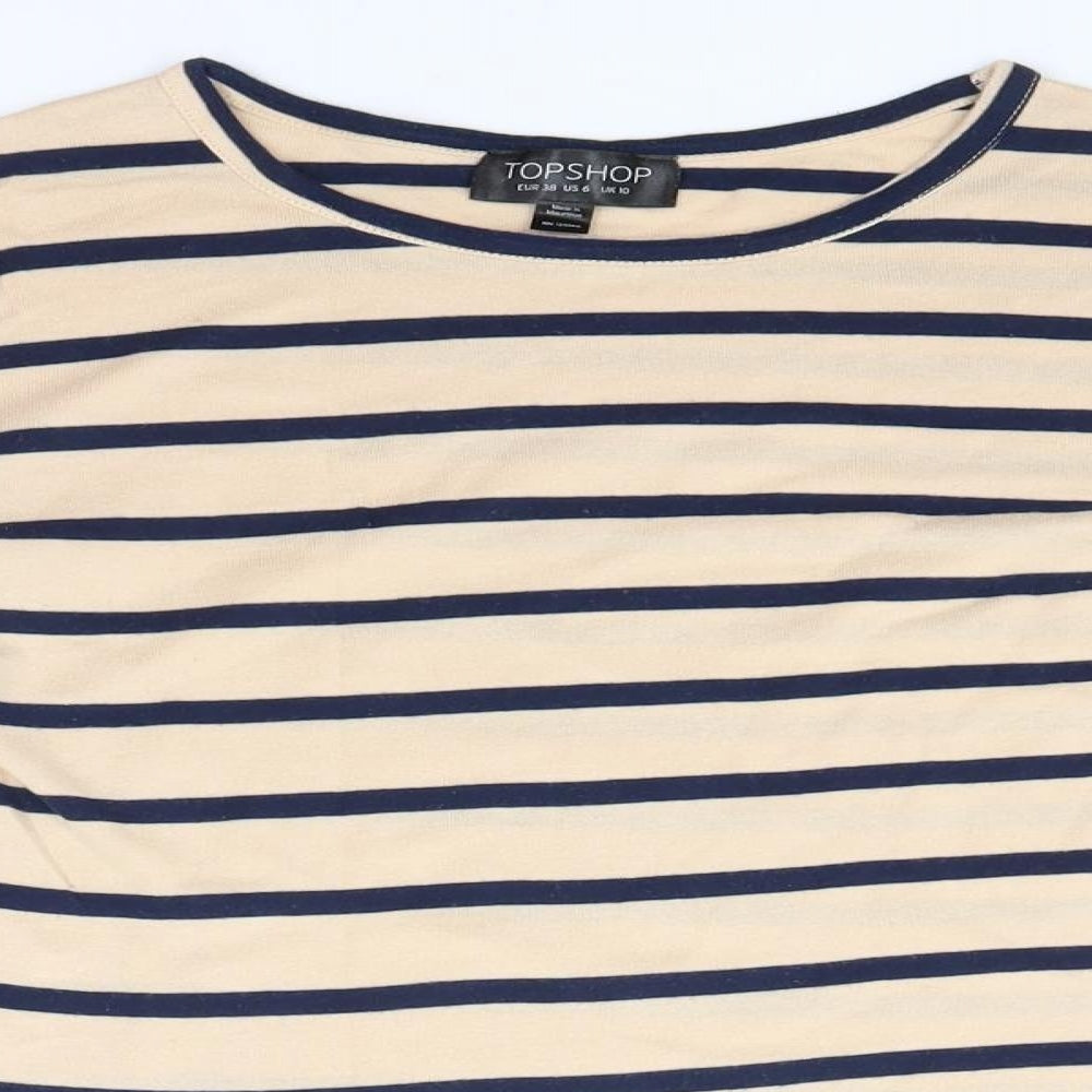 Topshop Womens Beige Round Neck Striped Cotton Pullover Jumper Size 10