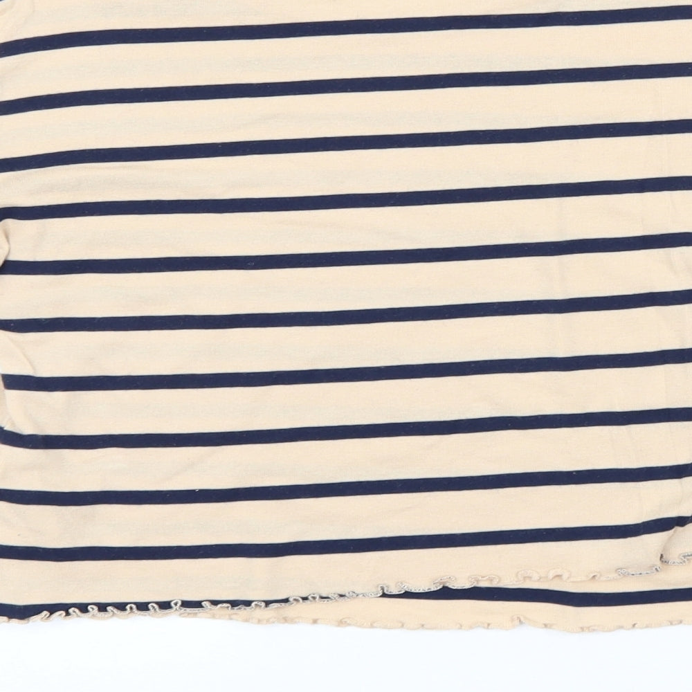Topshop Womens Beige Round Neck Striped Cotton Pullover Jumper Size 10