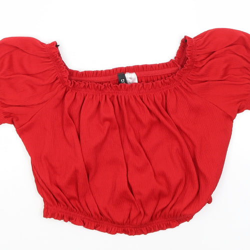Divided Womens Red  Polyester Basic T-Shirt Size M Square Neck