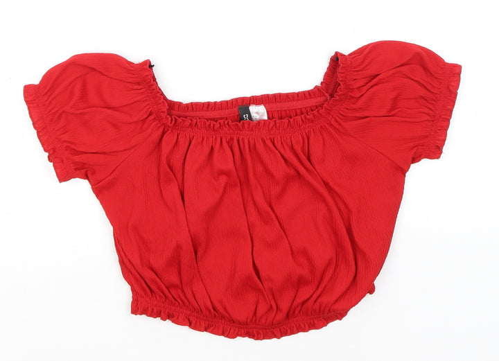 Divided Womens Red  Polyester Basic T-Shirt Size M Square Neck