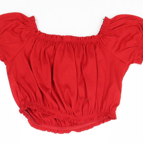 Divided Womens Red  Polyester Basic T-Shirt Size M Square Neck