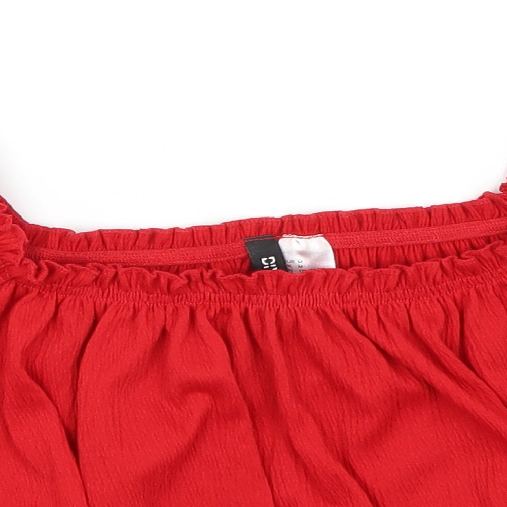 Divided Womens Red  Polyester Basic T-Shirt Size M Square Neck