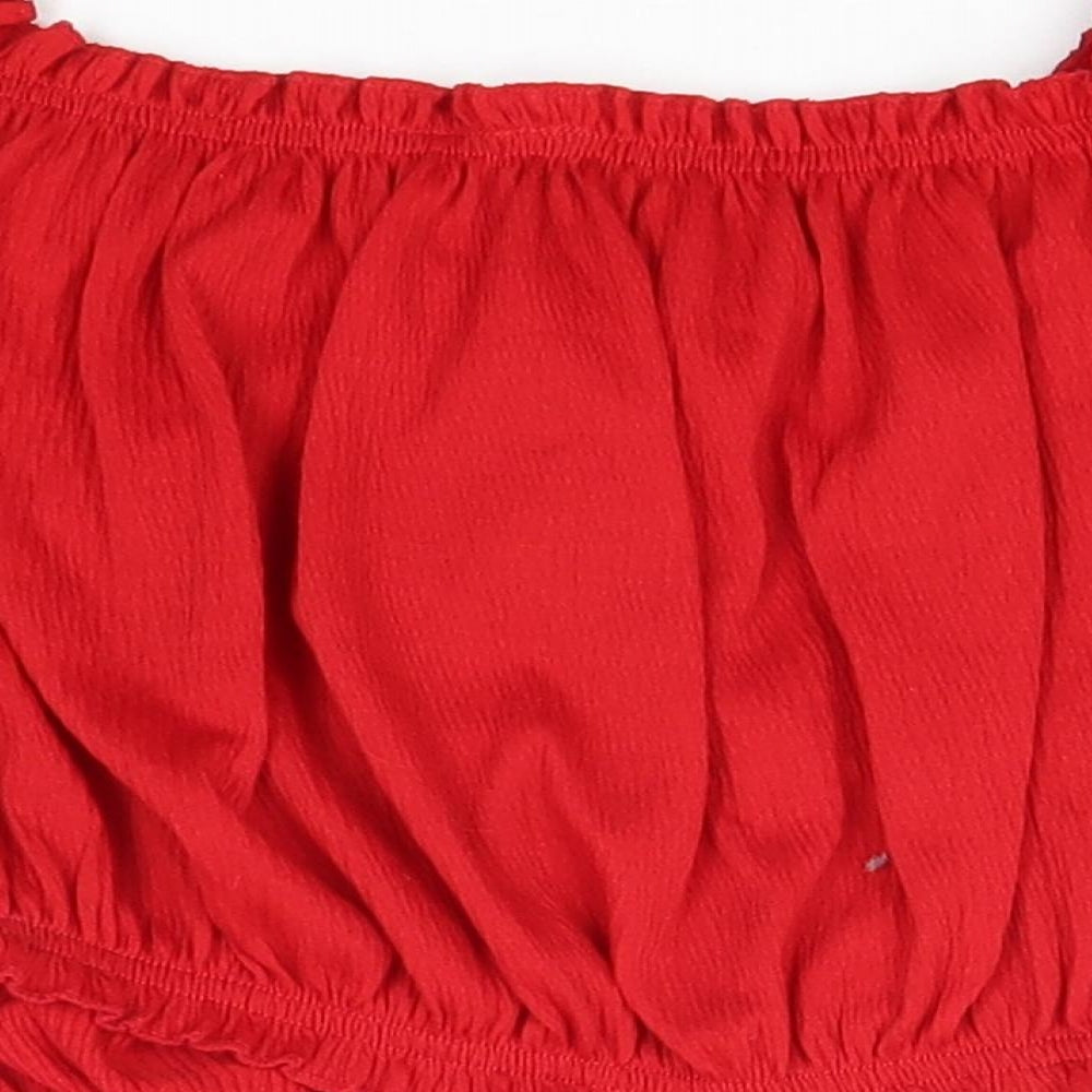 Divided Womens Red  Polyester Basic T-Shirt Size M Square Neck