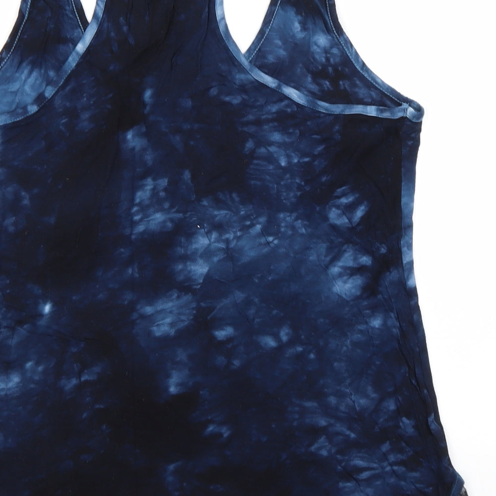 Papaya Womens Blue Geometric Viscose Basic Tank Size 16 Roll Neck