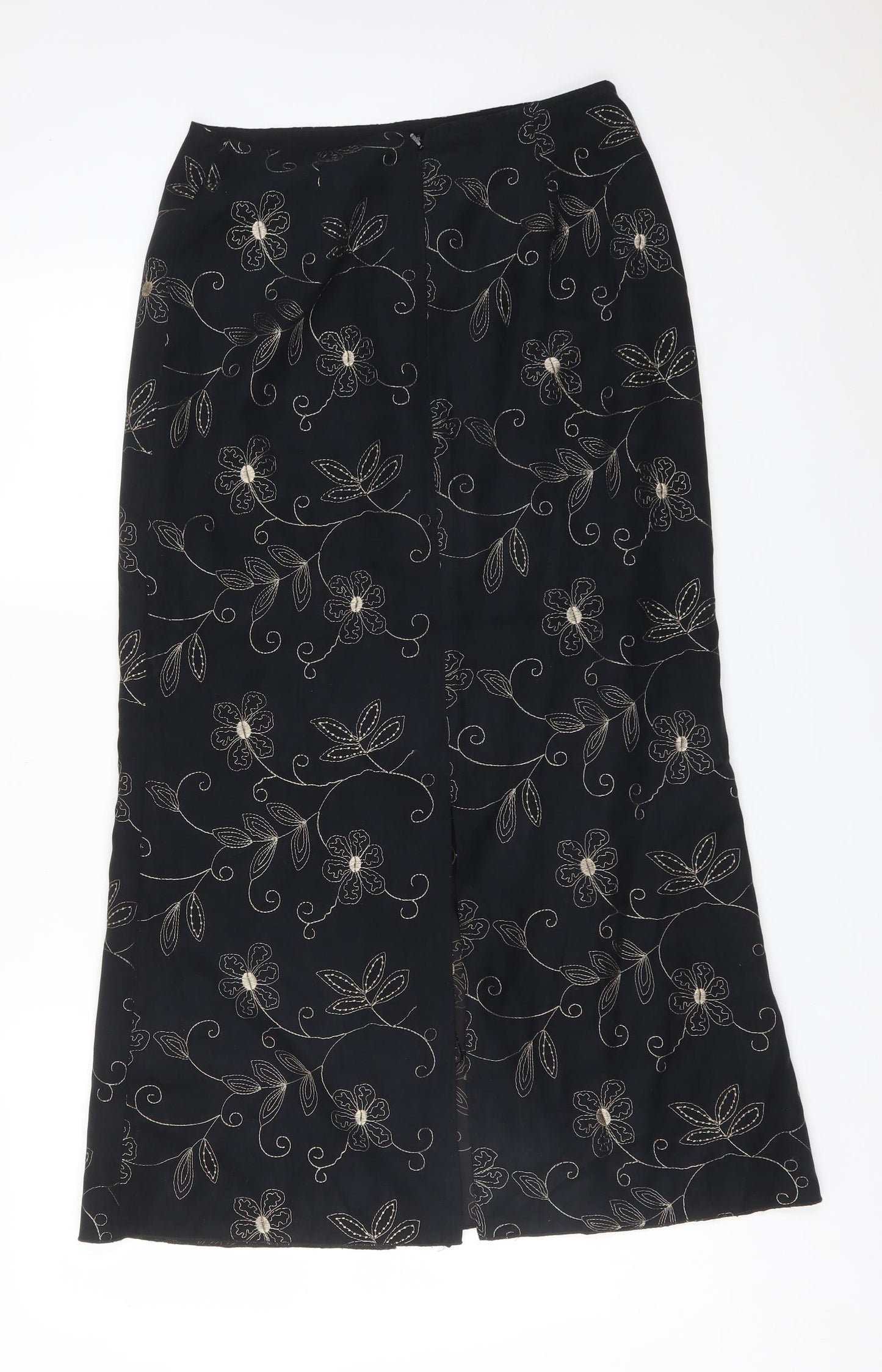 SATSUMA Womens Black Floral Polyester Flare Skirt Size 10