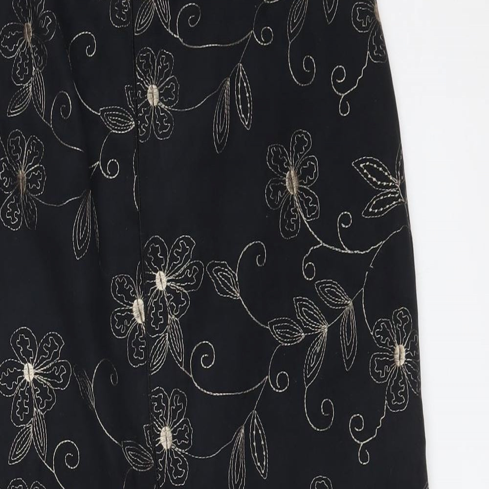 SATSUMA Womens Black Floral Polyester Flare Skirt Size 10