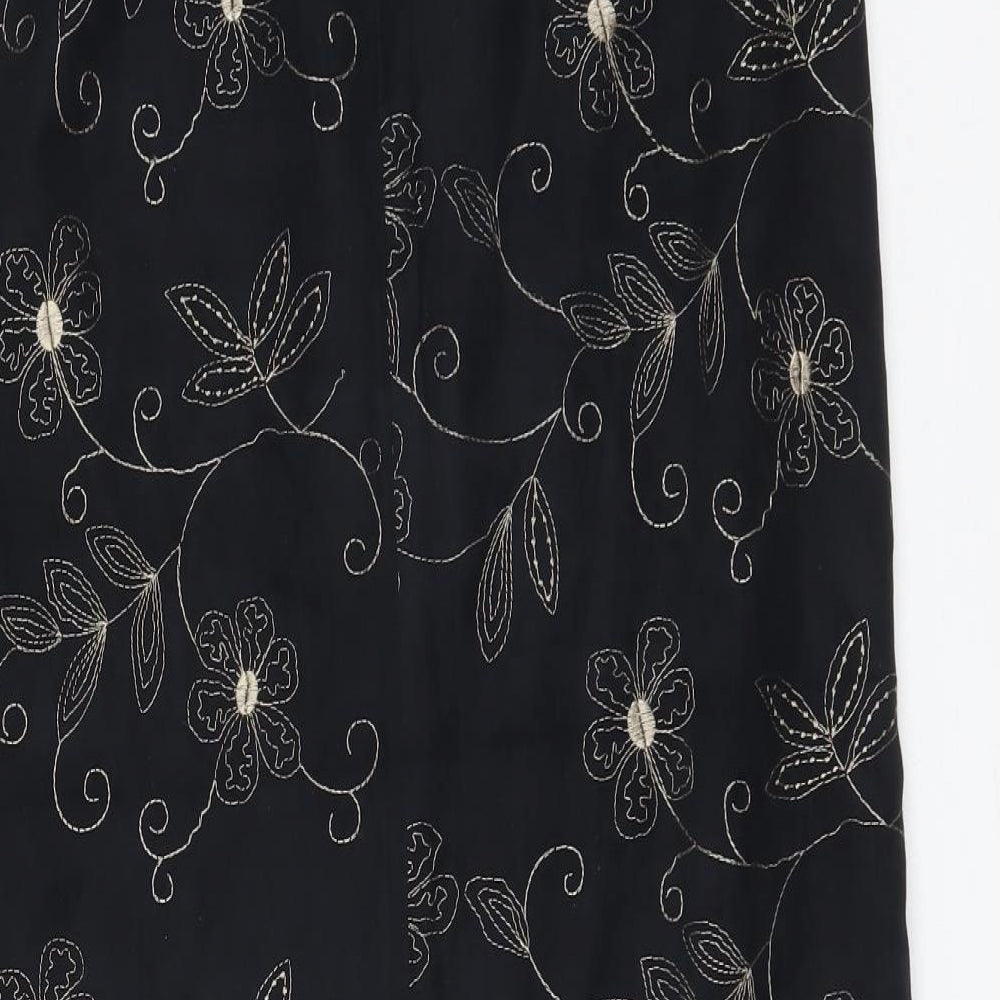 SATSUMA Womens Black Floral Polyester Flare Skirt Size 10
