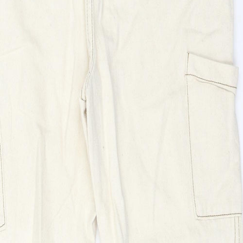 Boohoo Womens Ivory  Cotton Straight Jeans Size 12 L25 in Regular
