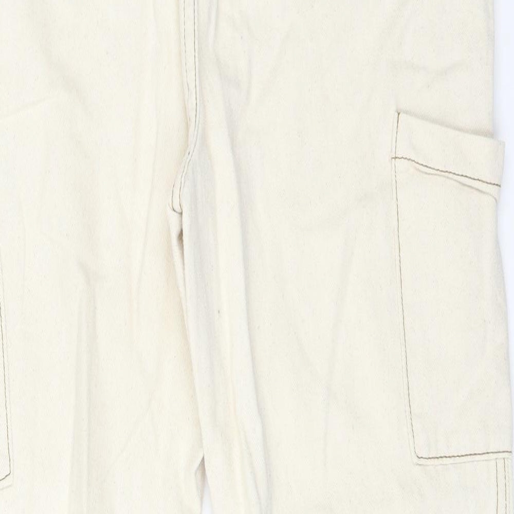 Boohoo Womens Ivory  Cotton Straight Jeans Size 12 L25 in Regular