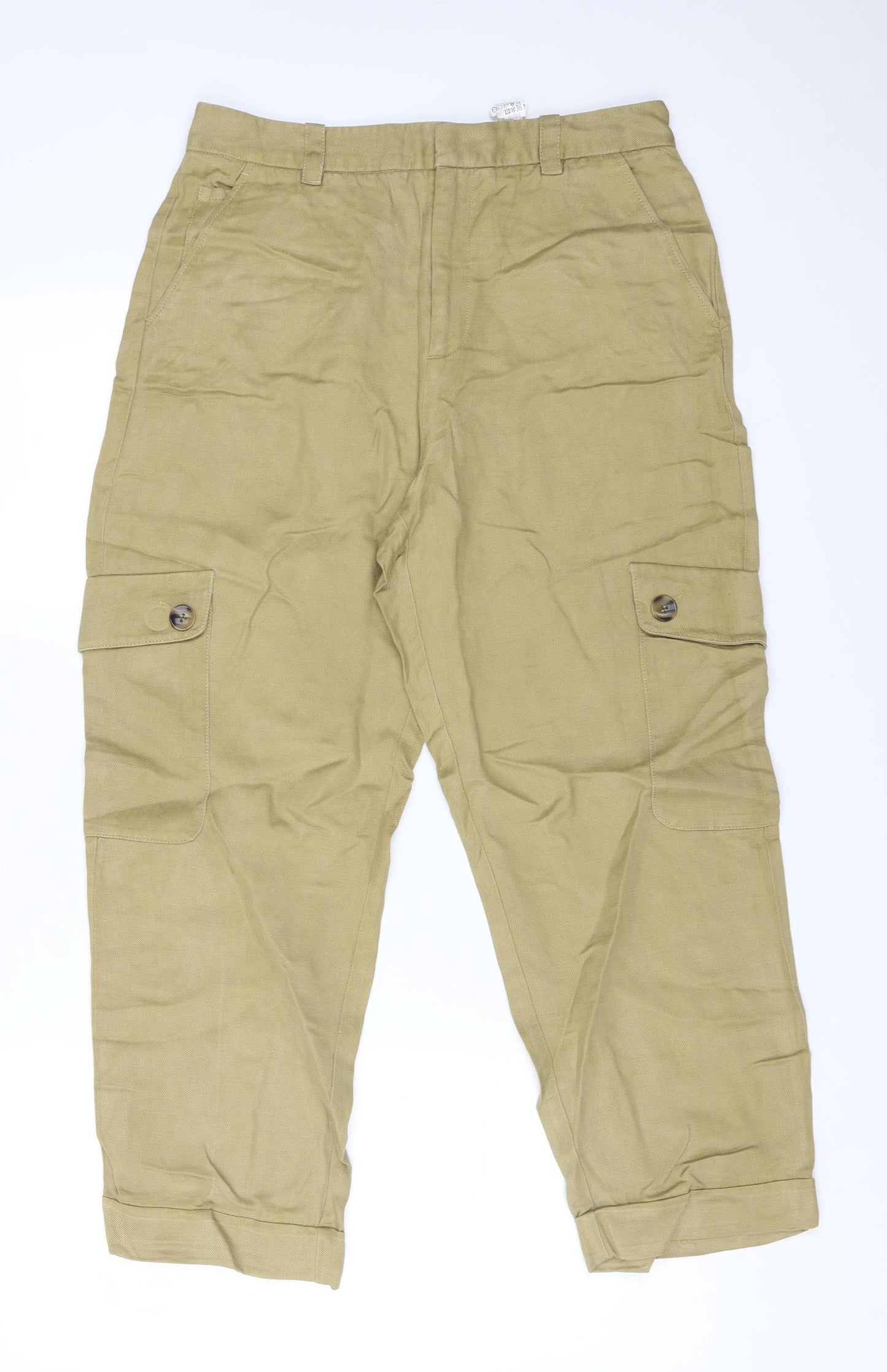 Zara Womens Brown  Linen Cargo Trousers Size M L25 in Regular