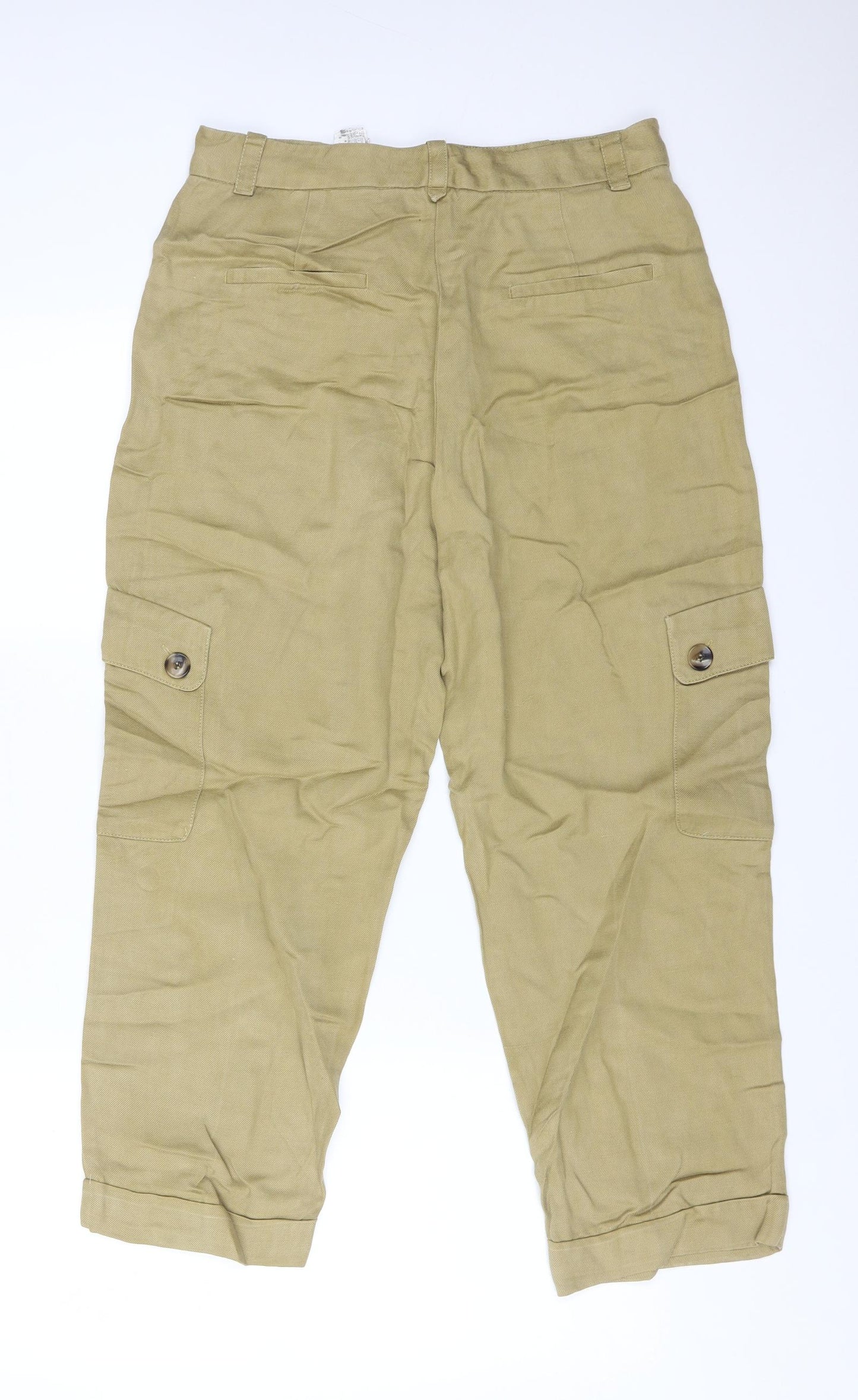 Zara Womens Brown  Linen Cargo Trousers Size M L25 in Regular