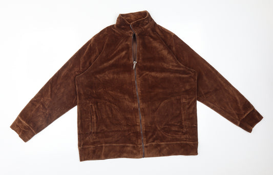Front view of ALEXARA men’s brown jacket, size L