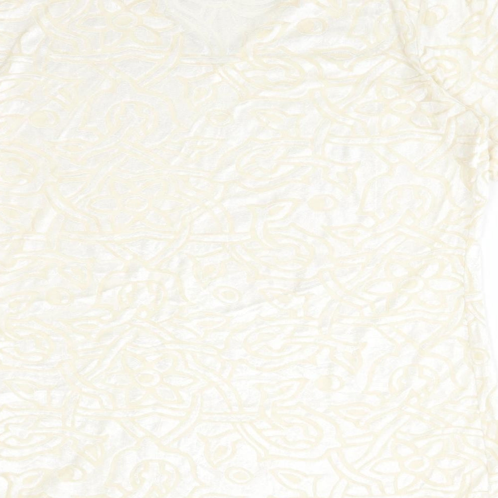 Preworn Womens Ivory Geometric Viscose Basic T-Shirt Size 22 V-Neck