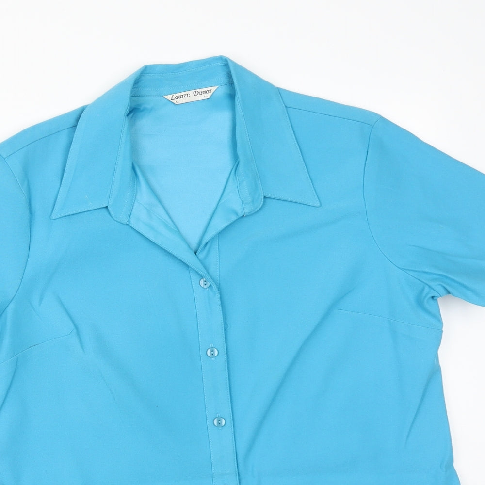 LAUREN DUVAR Womens Blue  Polyester Basic Button-Up Size 12 Collared