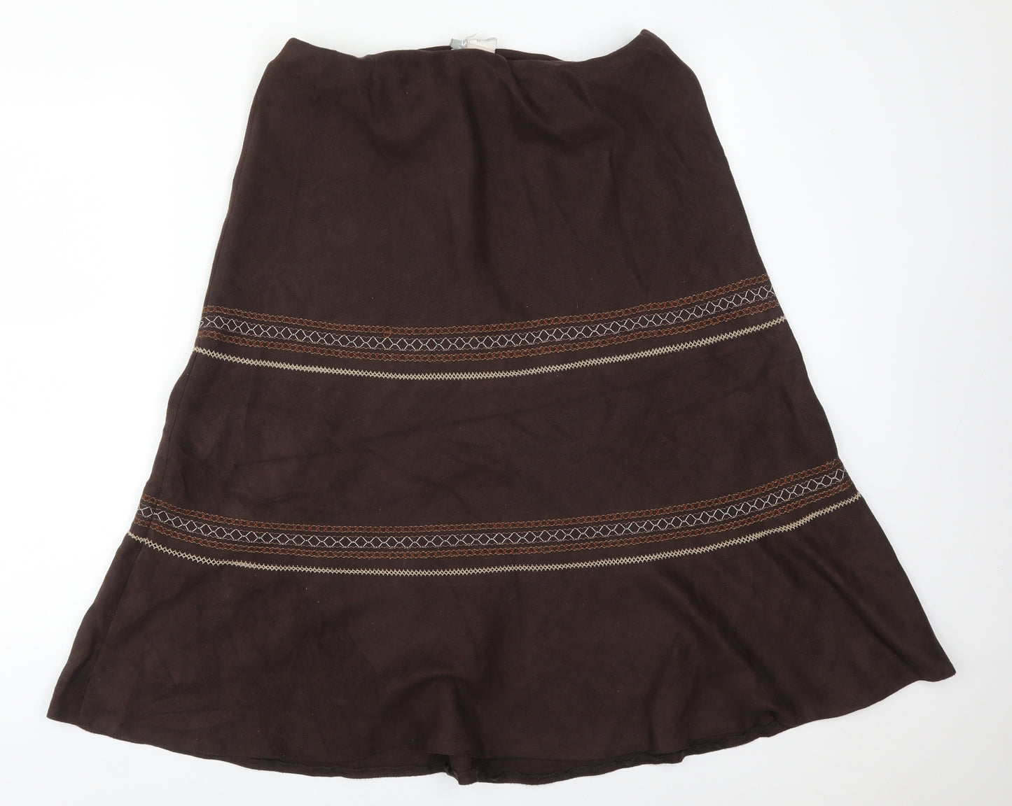 Preworn Womens Brown Argyle/Diamond Polyester A-Line Skirt Size 16