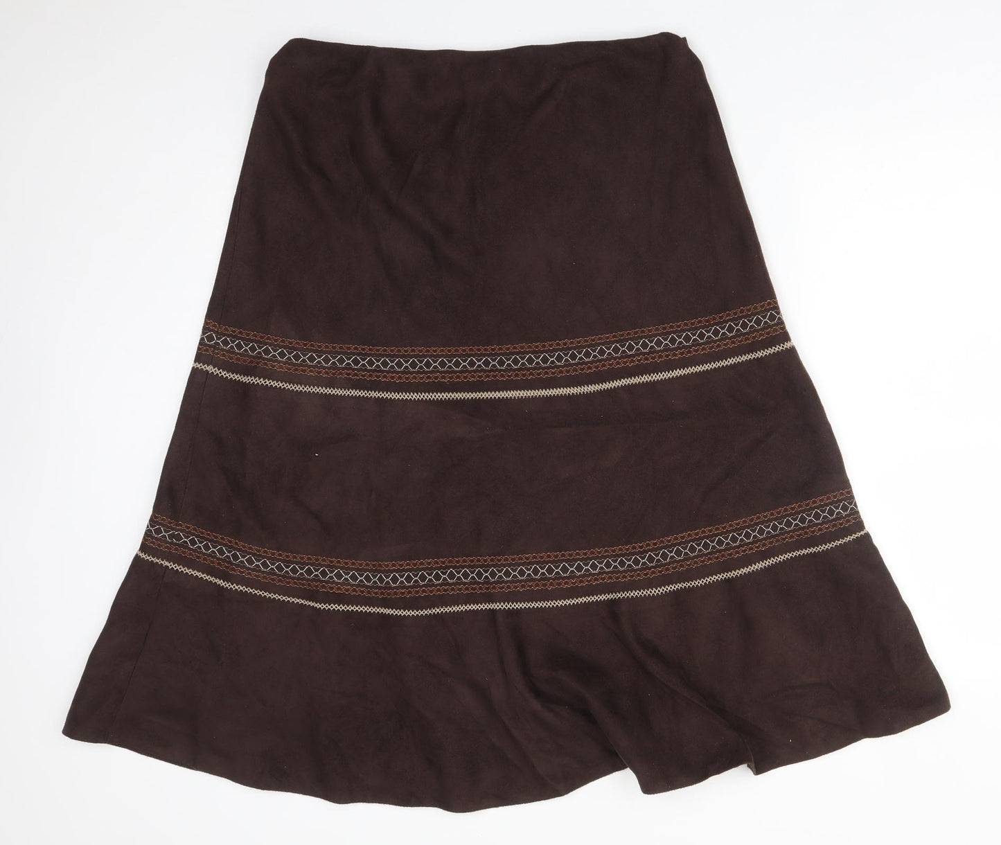 Preworn Womens Brown Argyle/Diamond Polyester A-Line Skirt Size 16