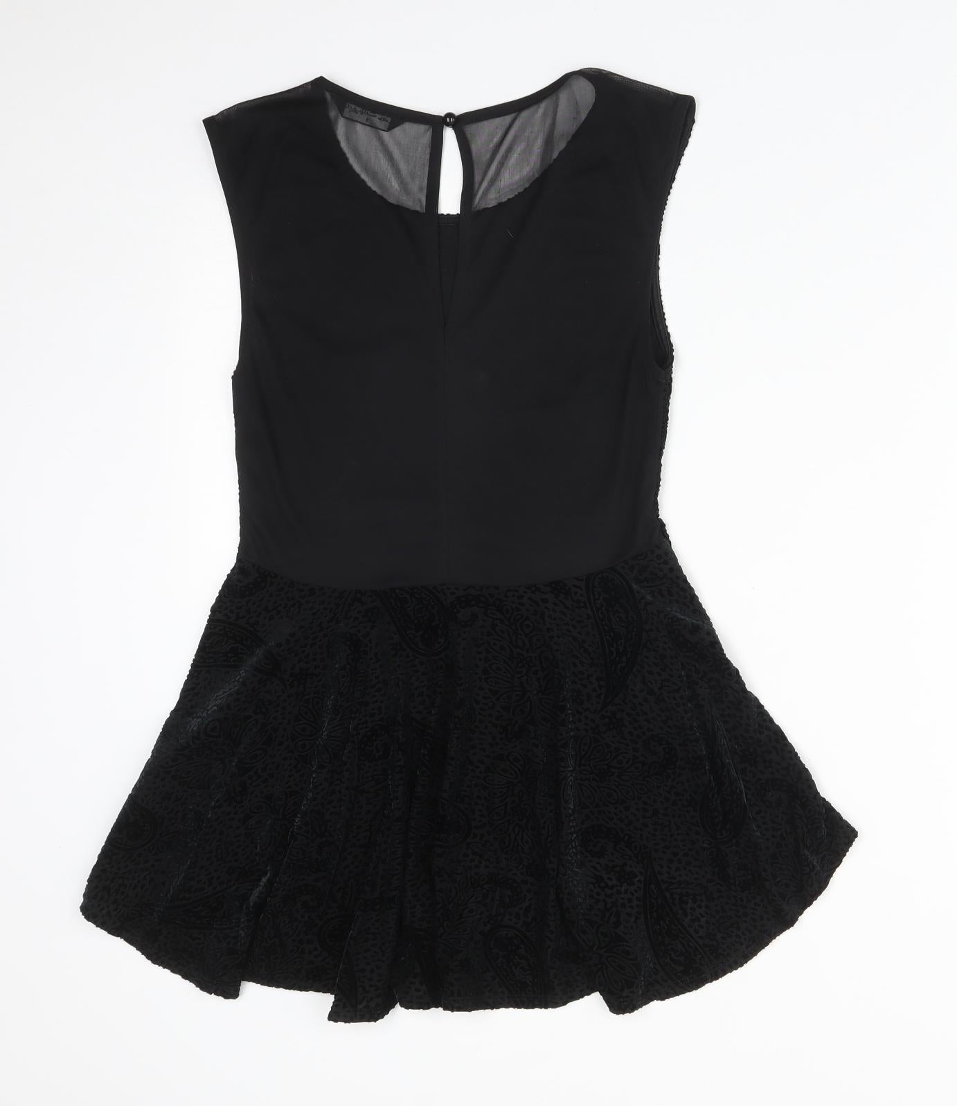 Miss Selfridge Womens Multicoloured Paisley Nylon Basic T-Shirt Size 8 Round Neck