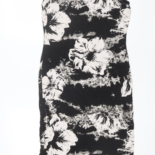 Quiz Womens Black Floral Viscose Shift  Size 16  Round Neck
