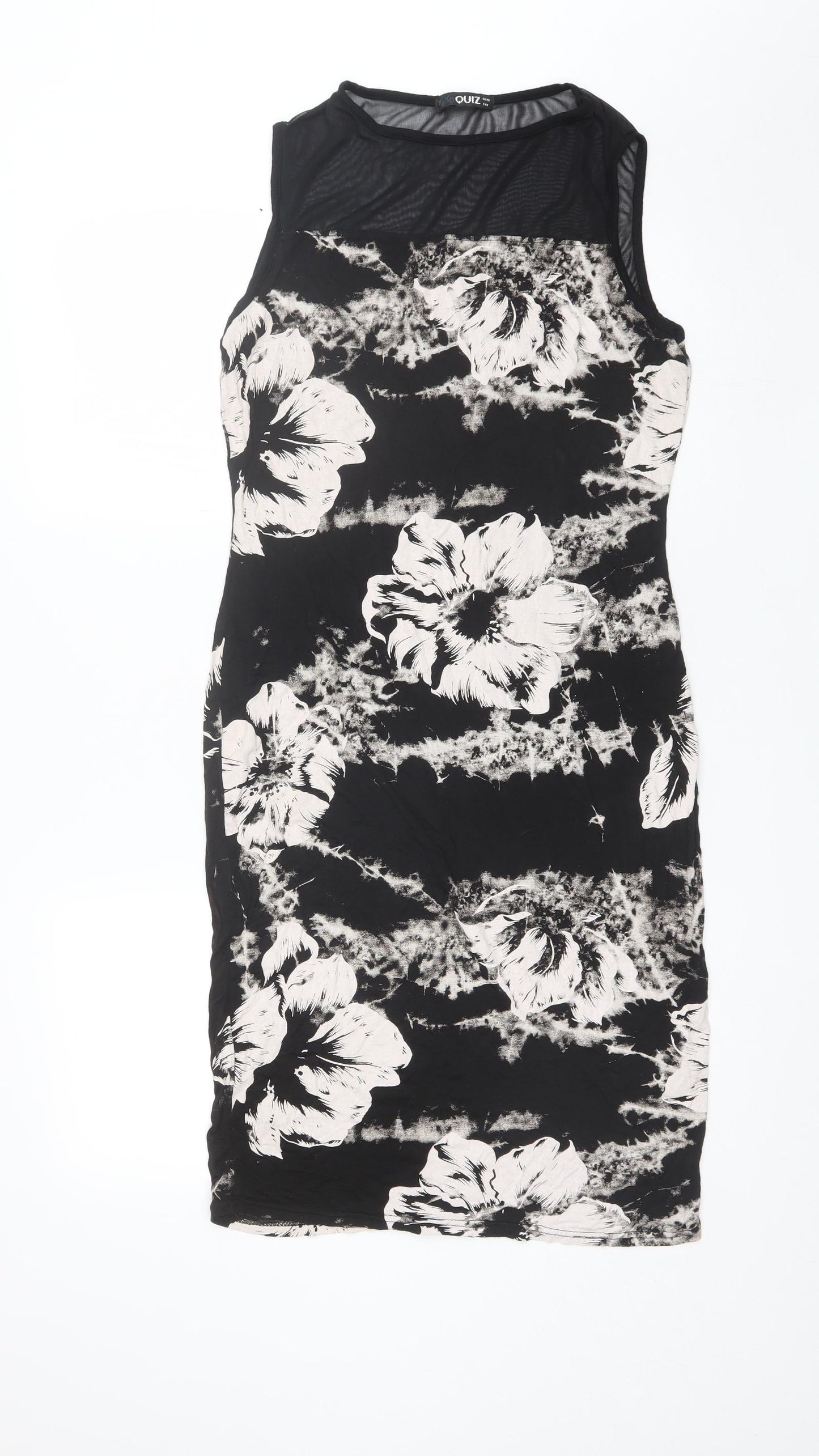 Quiz Womens Black Floral Viscose Shift  Size 16  Round Neck
