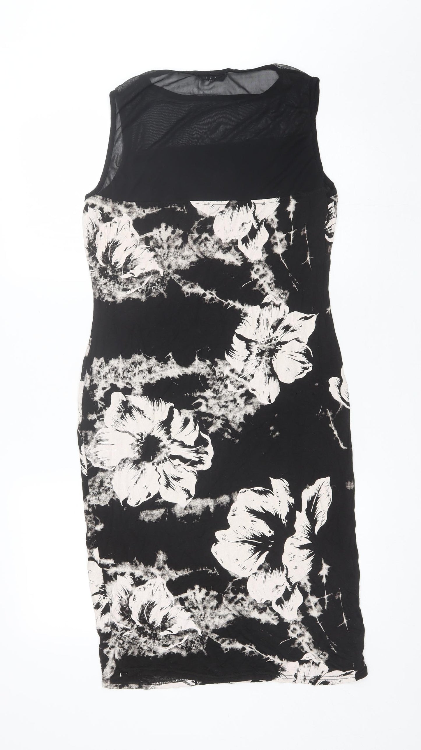 Quiz Womens Black Floral Viscose Shift  Size 16  Round Neck