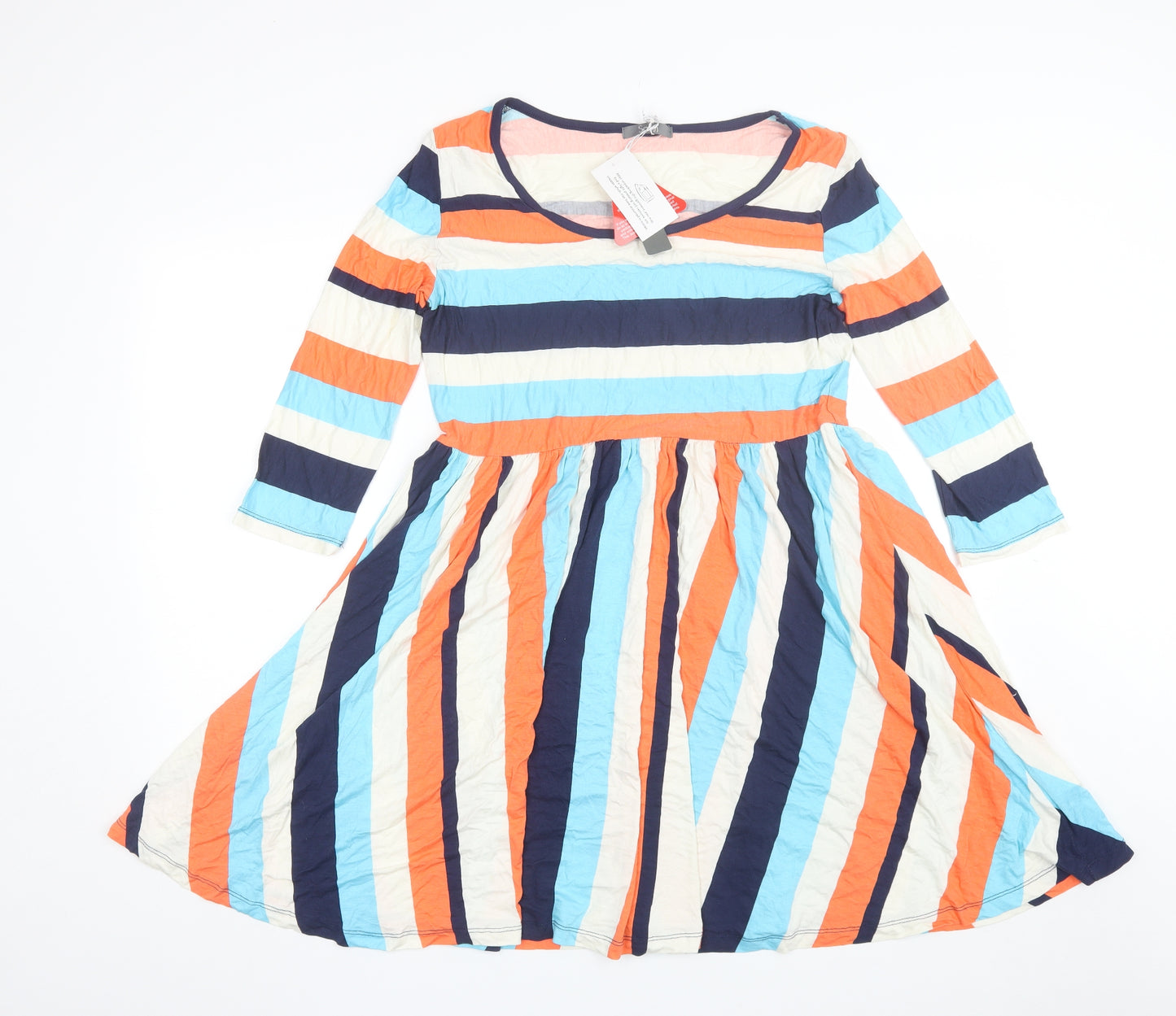 South Womens Blue Striped Viscose Shift  Size 14  Round Neck