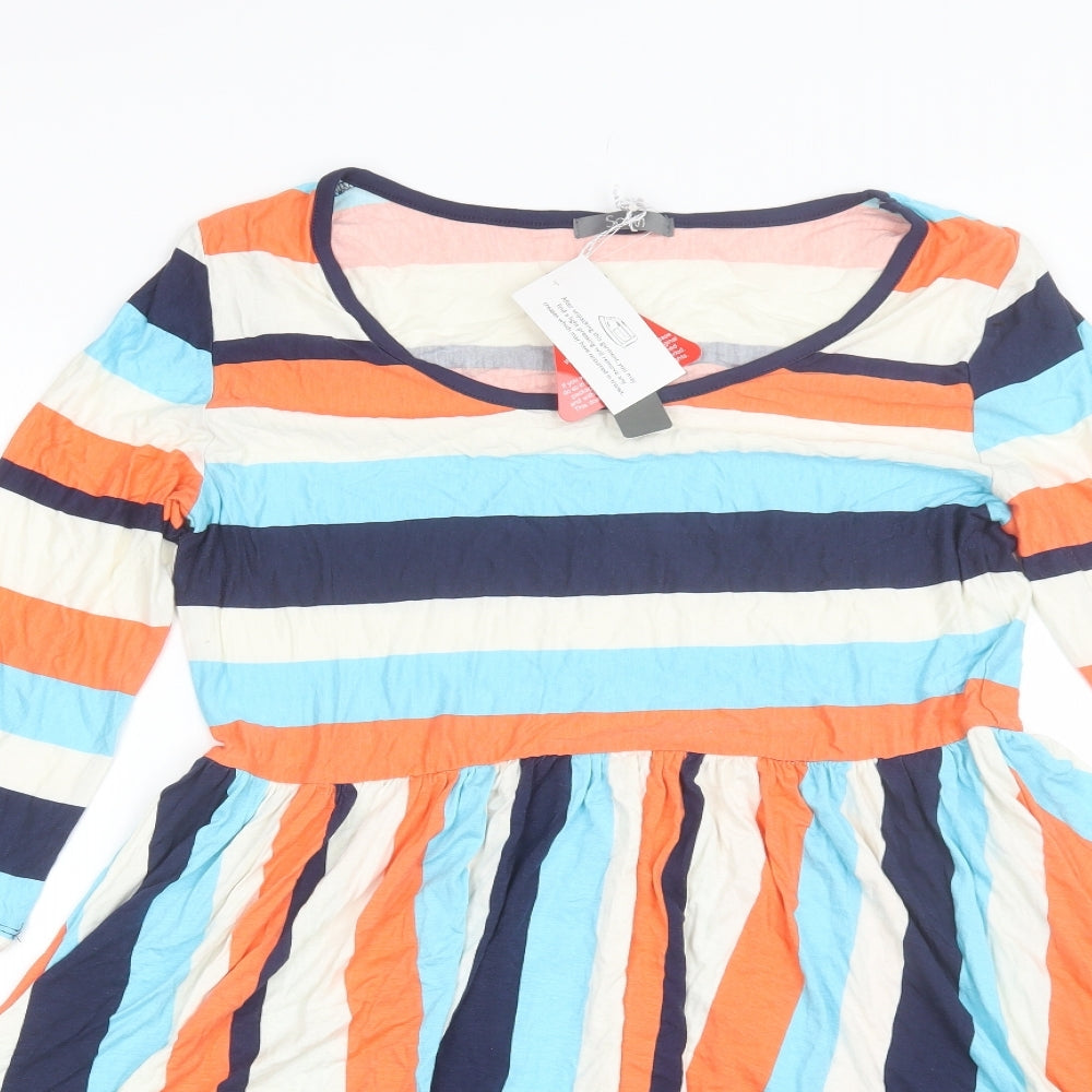 South Womens Blue Striped Viscose Shift  Size 14  Round Neck