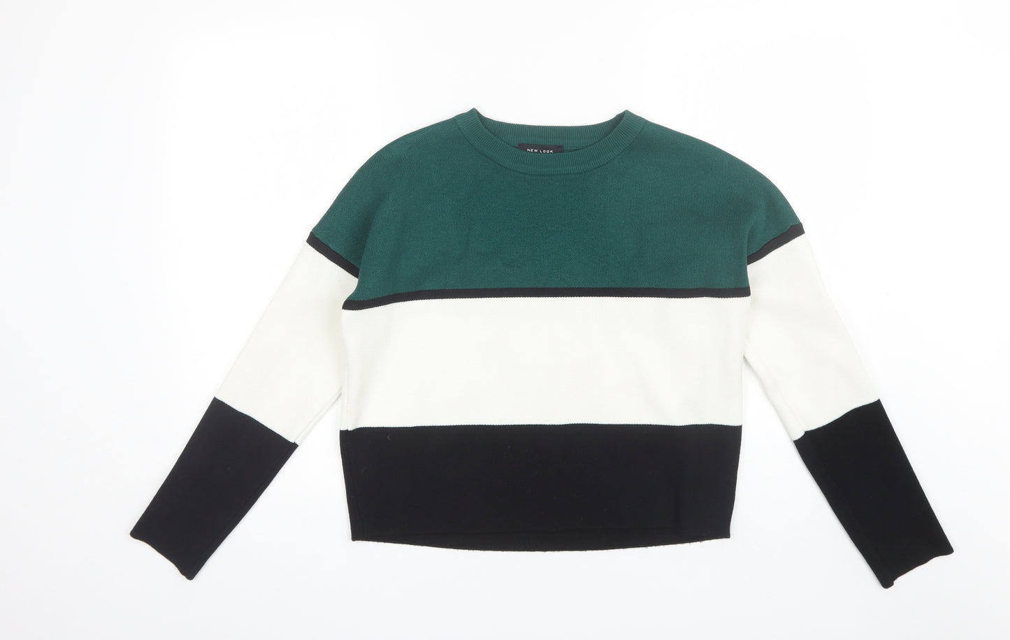 New Look Womens Green Round Neck Striped Polyester Pullover Jumper Size S