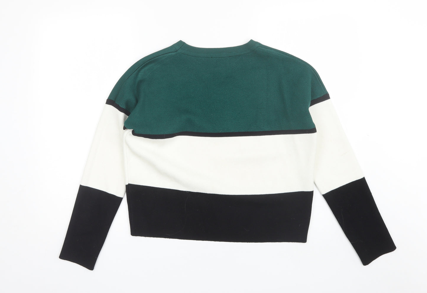 New Look Womens Green Round Neck Striped Polyester Pullover Jumper Size S