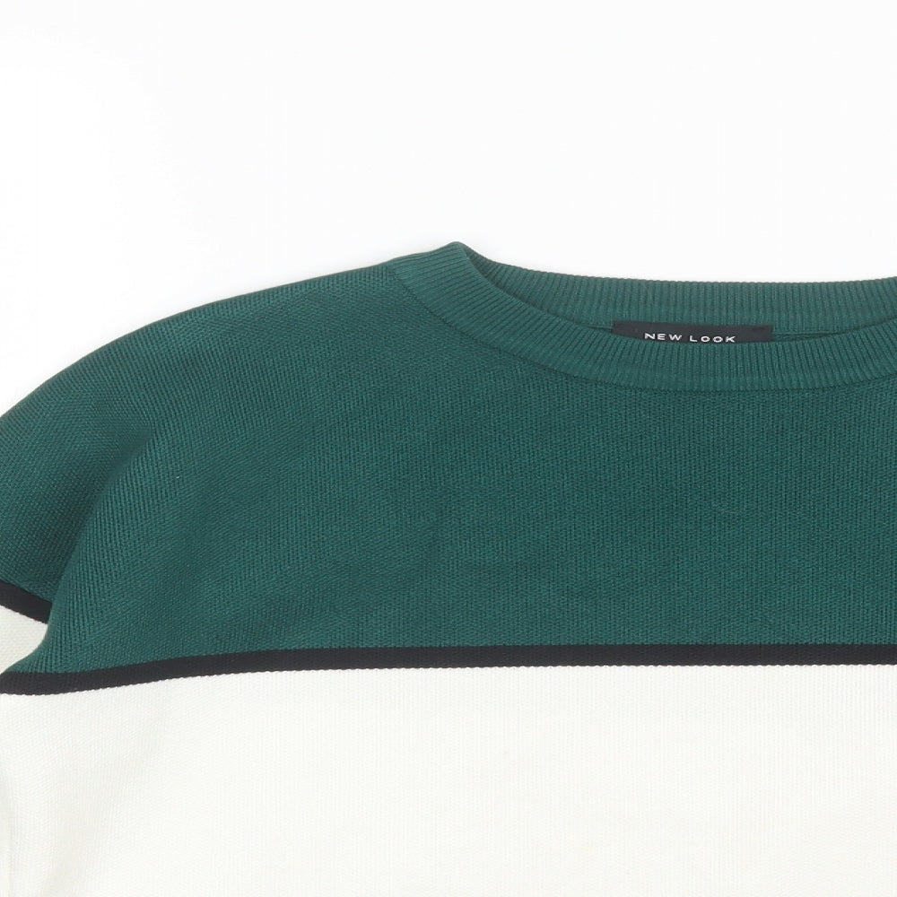 New Look Womens Green Round Neck Striped Polyester Pullover Jumper Size S