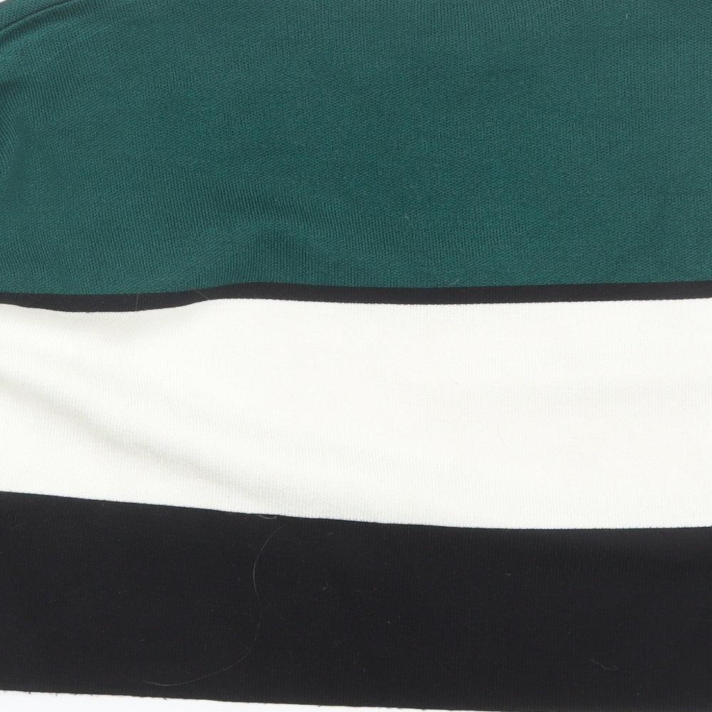 New Look Womens Green Round Neck Striped Polyester Pullover Jumper Size S