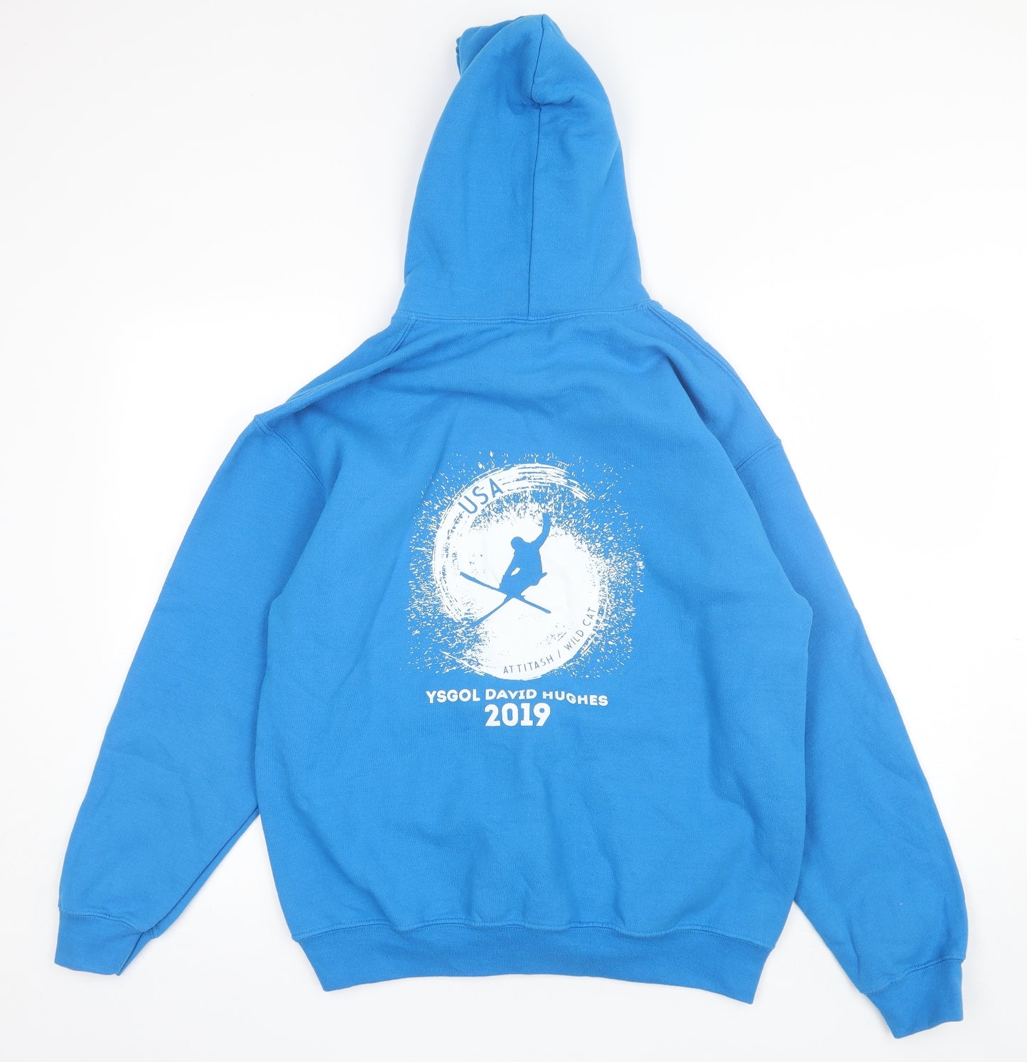 Gilden Mens Blue  Cotton Pullover Hoodie Size M