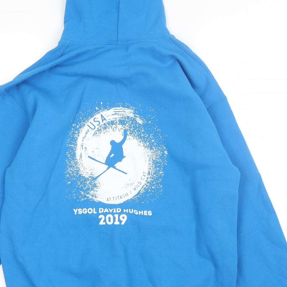 Gilden Mens Blue  Cotton Pullover Hoodie Size M