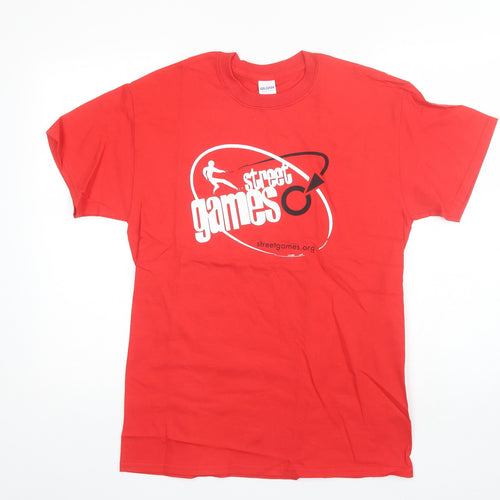 Gilden Mens Red  Cotton  T-Shirt Size M Round Neck