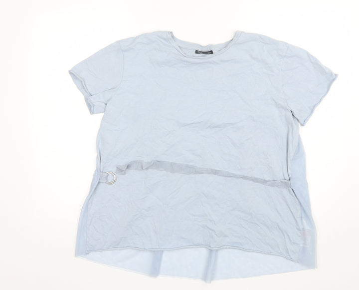 Topshop Womens Blue  Cotton Basic T-Shirt Size 10 Round Neck