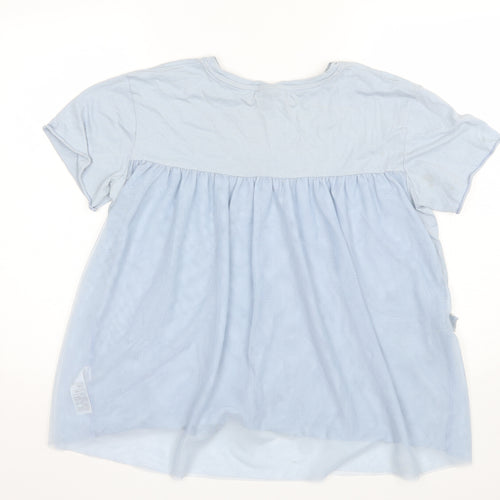 Topshop Womens Blue  Cotton Basic T-Shirt Size 10 Round Neck