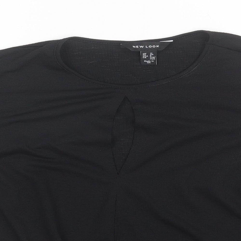 New Look Womens Black  Polyester Basic Blouse Size 12 Round Neck
