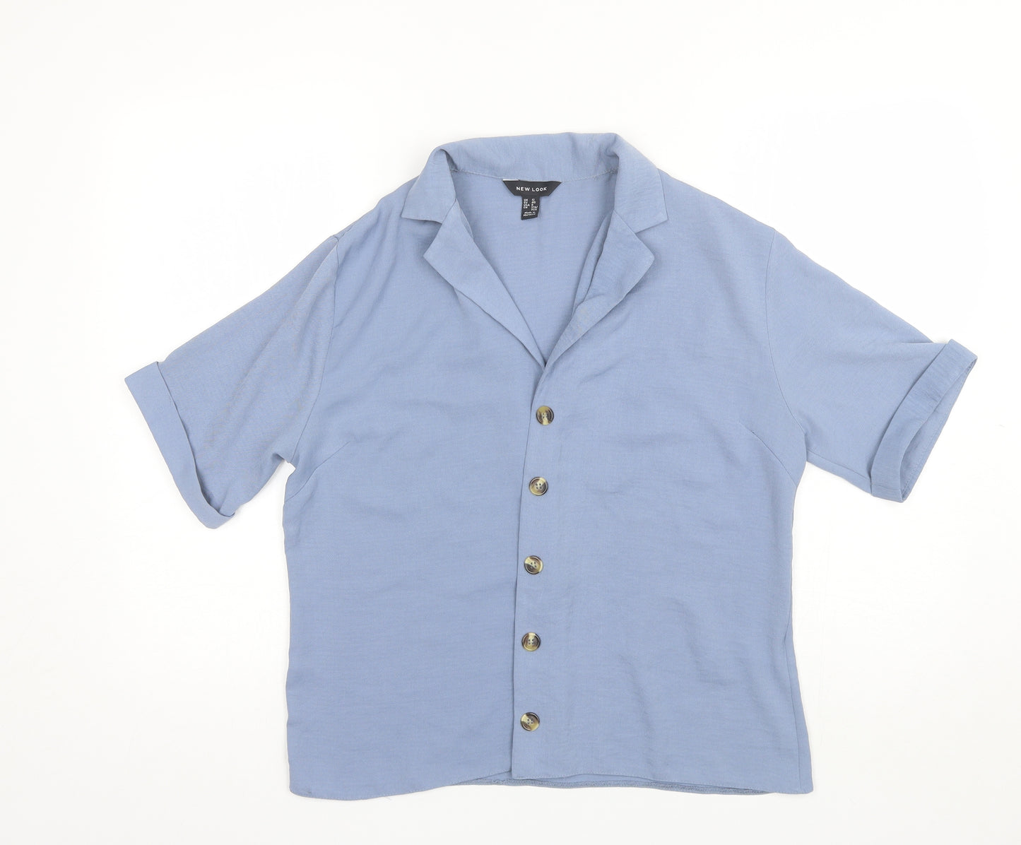 New Look Womens Blue  Polyester Basic Button-Up Size 12 Collared