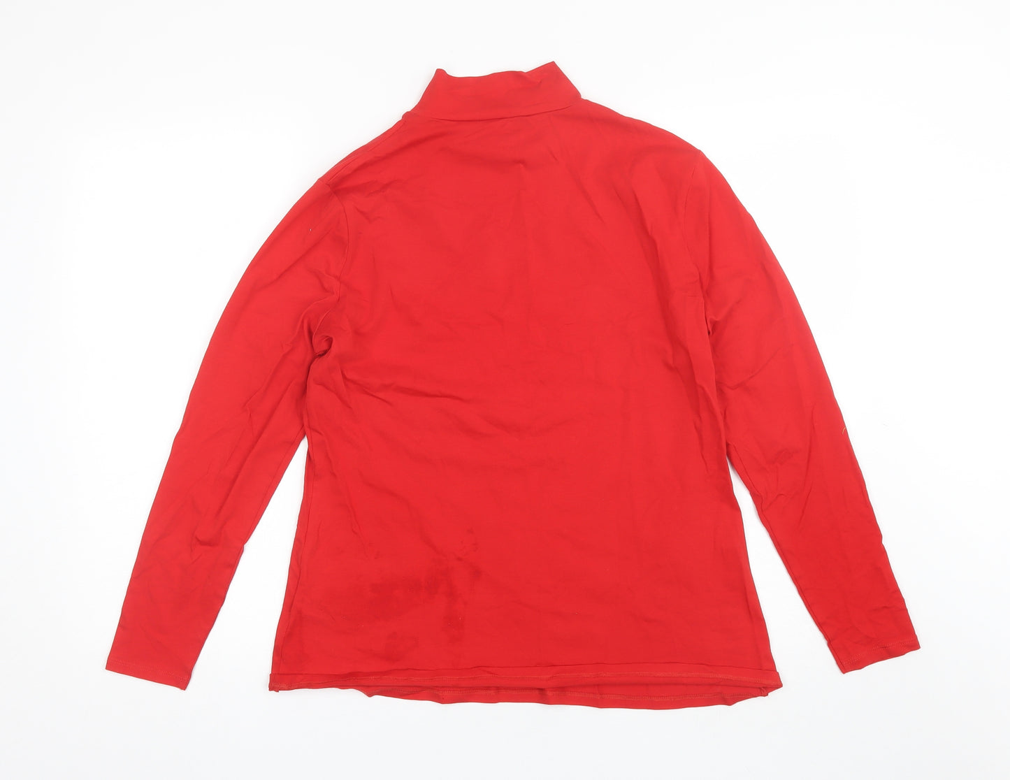 Marks and Spencer Womens Red  Cotton Basic T-Shirt Size 16 Mock Neck