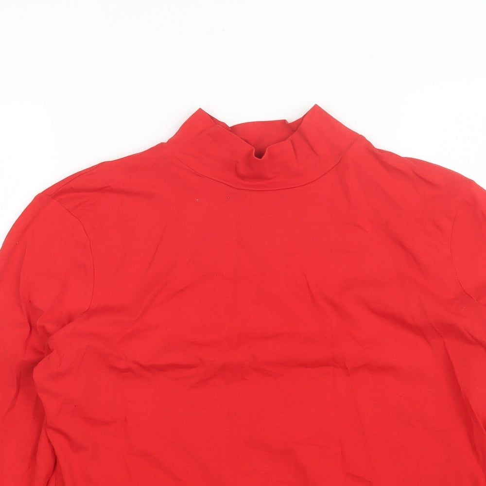 Marks and Spencer Womens Red  Cotton Basic T-Shirt Size 16 Mock Neck