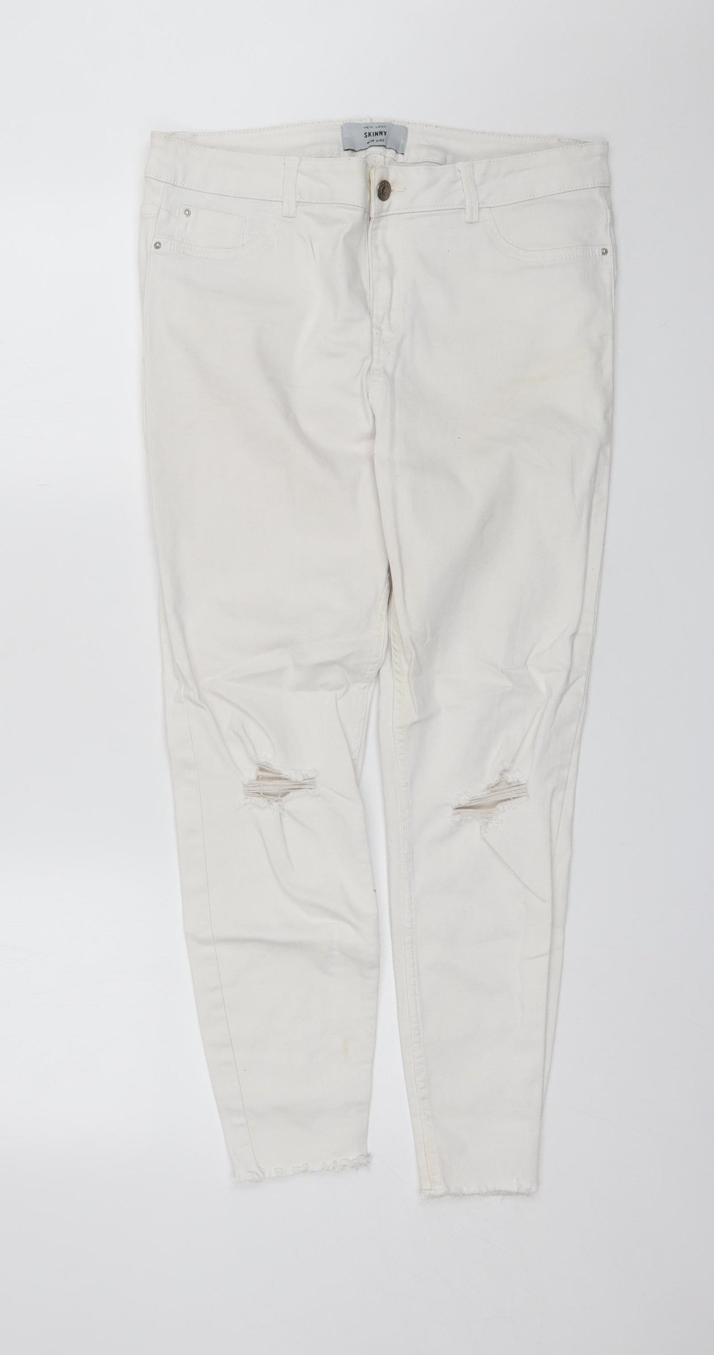 New Look Womens White  Cotton Skinny Jeans Size 14 L26 in Regular